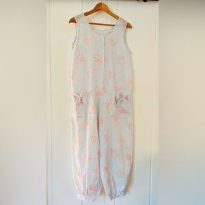 Vintage Floral Stripe Cotton Blend Balloon Jumper Sleeveless Blue White Pink Sm